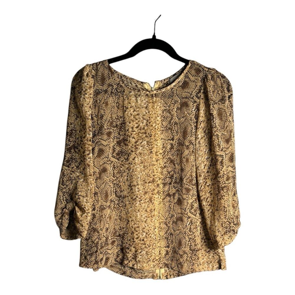 Umgee Brown Snakeskin Print Sheer Blouse Exposed Back Zipper Small